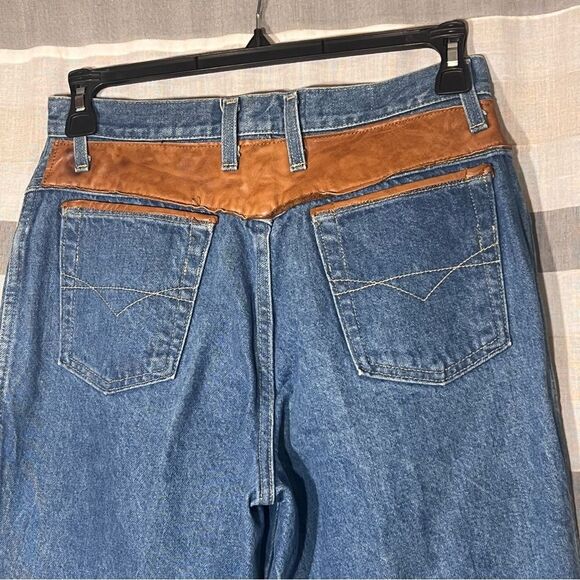 Cache Jean leather & animal print patches gold stud size 14 run small vintage - Picture 5 of 6